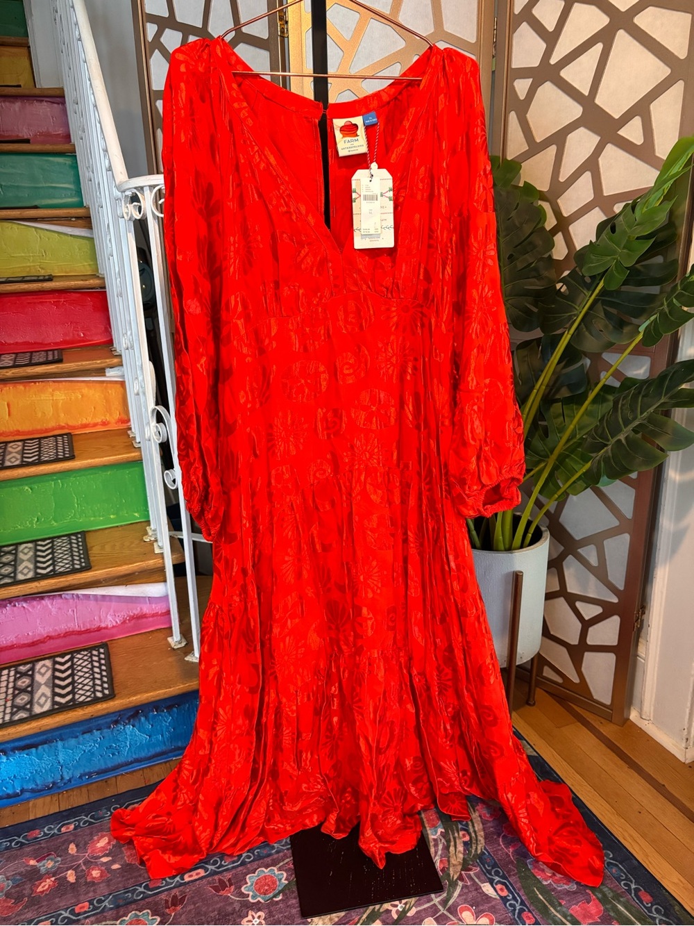 Farm Rio Anthropologie Red Jacquard Maxi Dress XL NWT